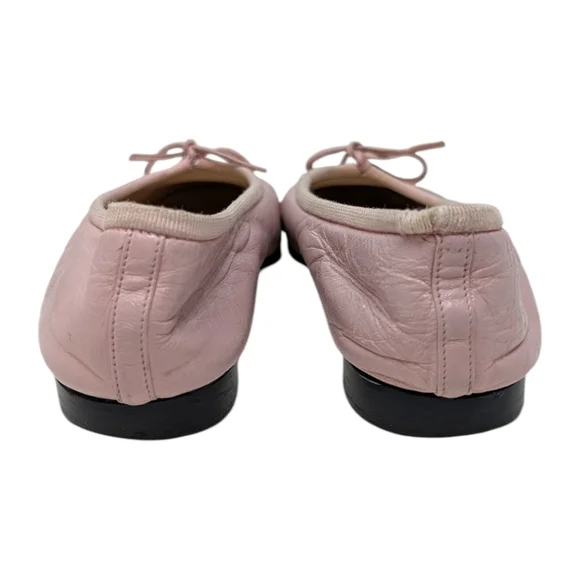 Vintage Chanel Ballet Flats Pink Black Cap Toe Bow Interlocking CC Logo 37.5 | 7 - Picture 6 of 12